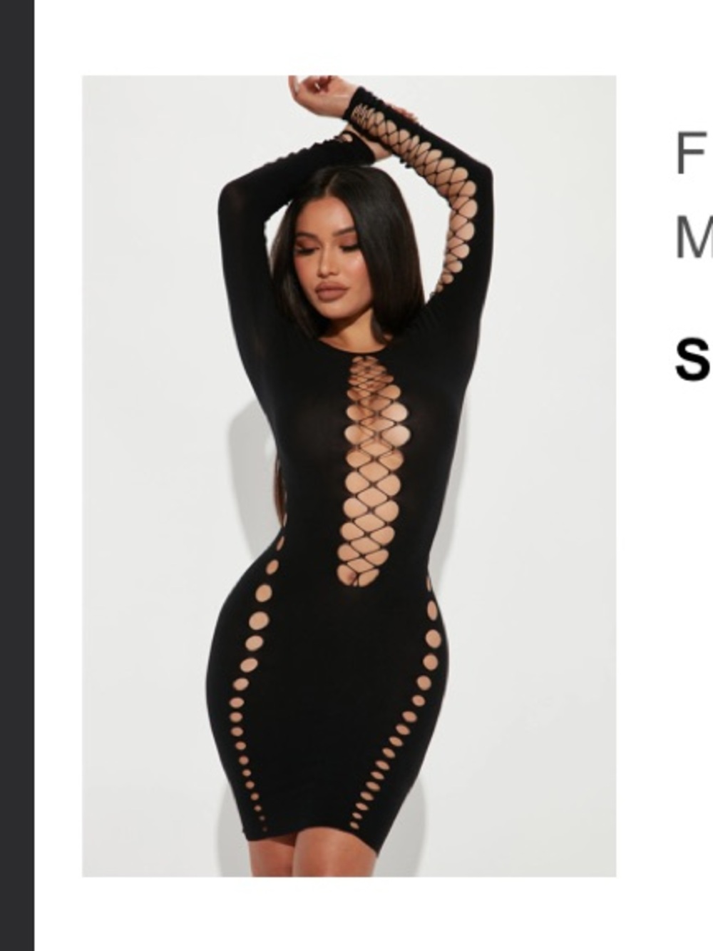 Fashion Nova Black Long Sleeve Bodycon Midi Dress